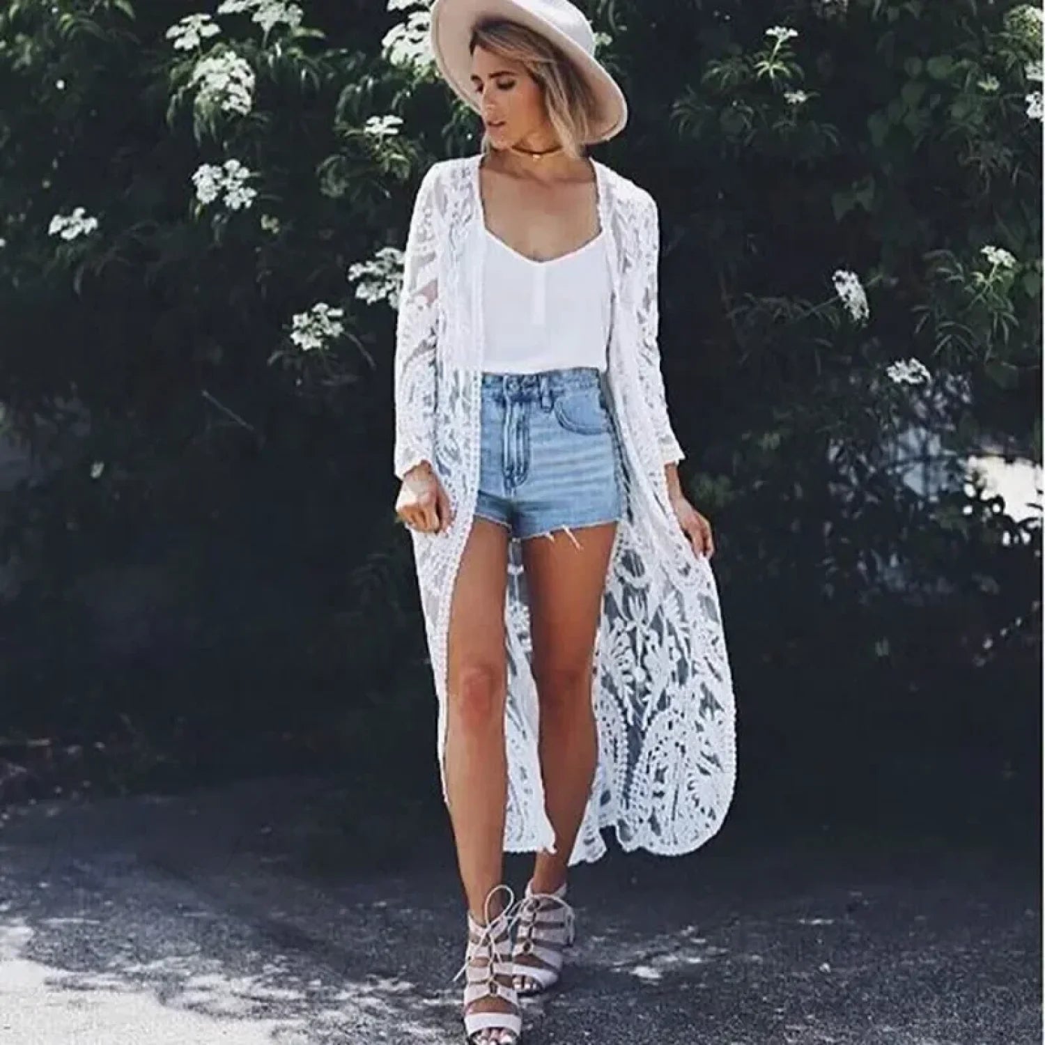 White Lace Kimono Boho Bikini Cover up bohocoverup-250126