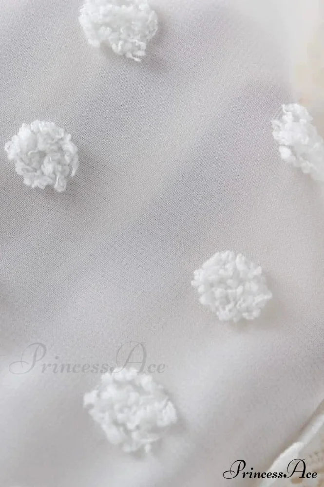 White Lace Short Dress With Long Puff Sleeves For Women Dresses