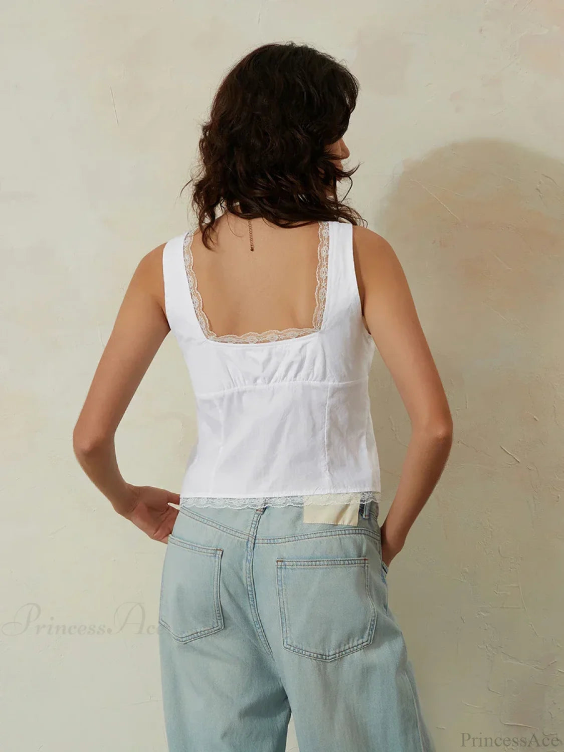 White Lace Tie-front V-neck Slim Sleeveless Crop Top croptop-250126