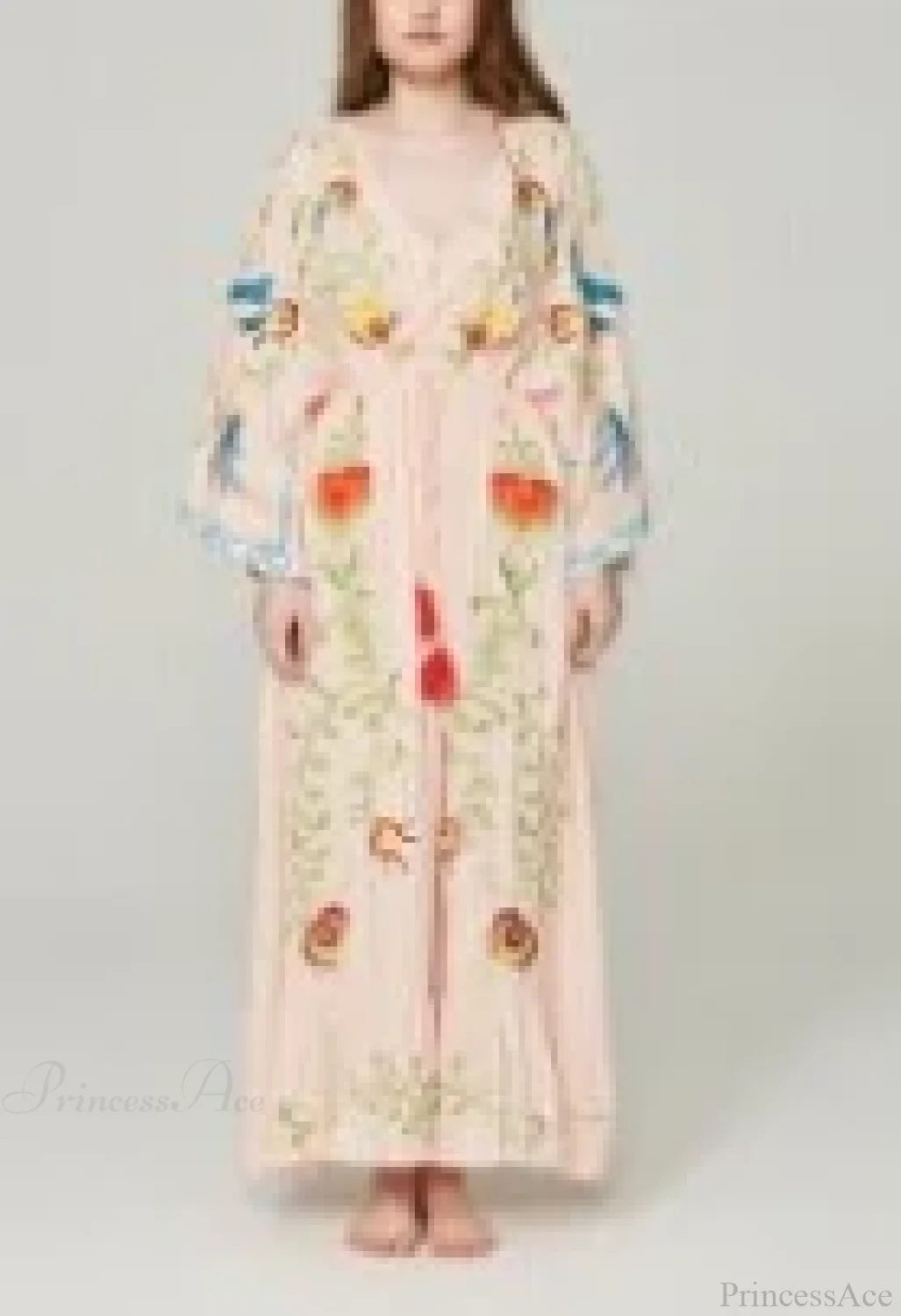 White Maxi Dress Cotton Floral Embroidery Sexy V-neck Beach Dress Pink / S bohodress-250126