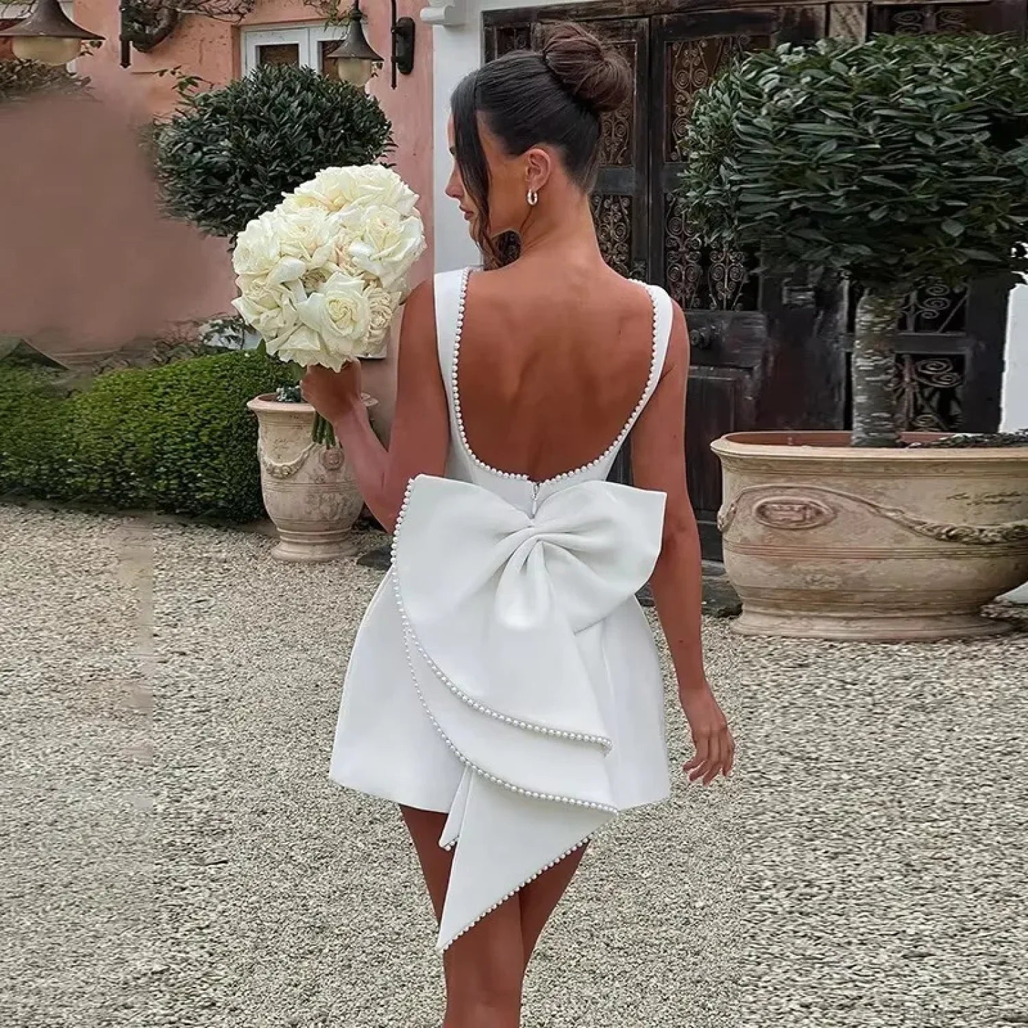 White Pearl Backless Party Dress White4 / Xs Partydress-241208