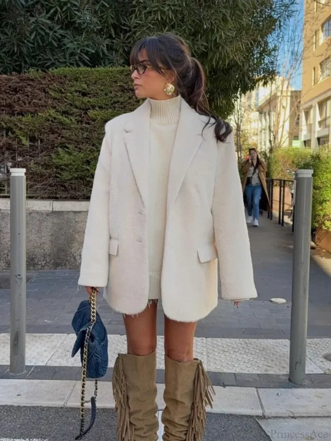 White Single Breasted Woolen Coat