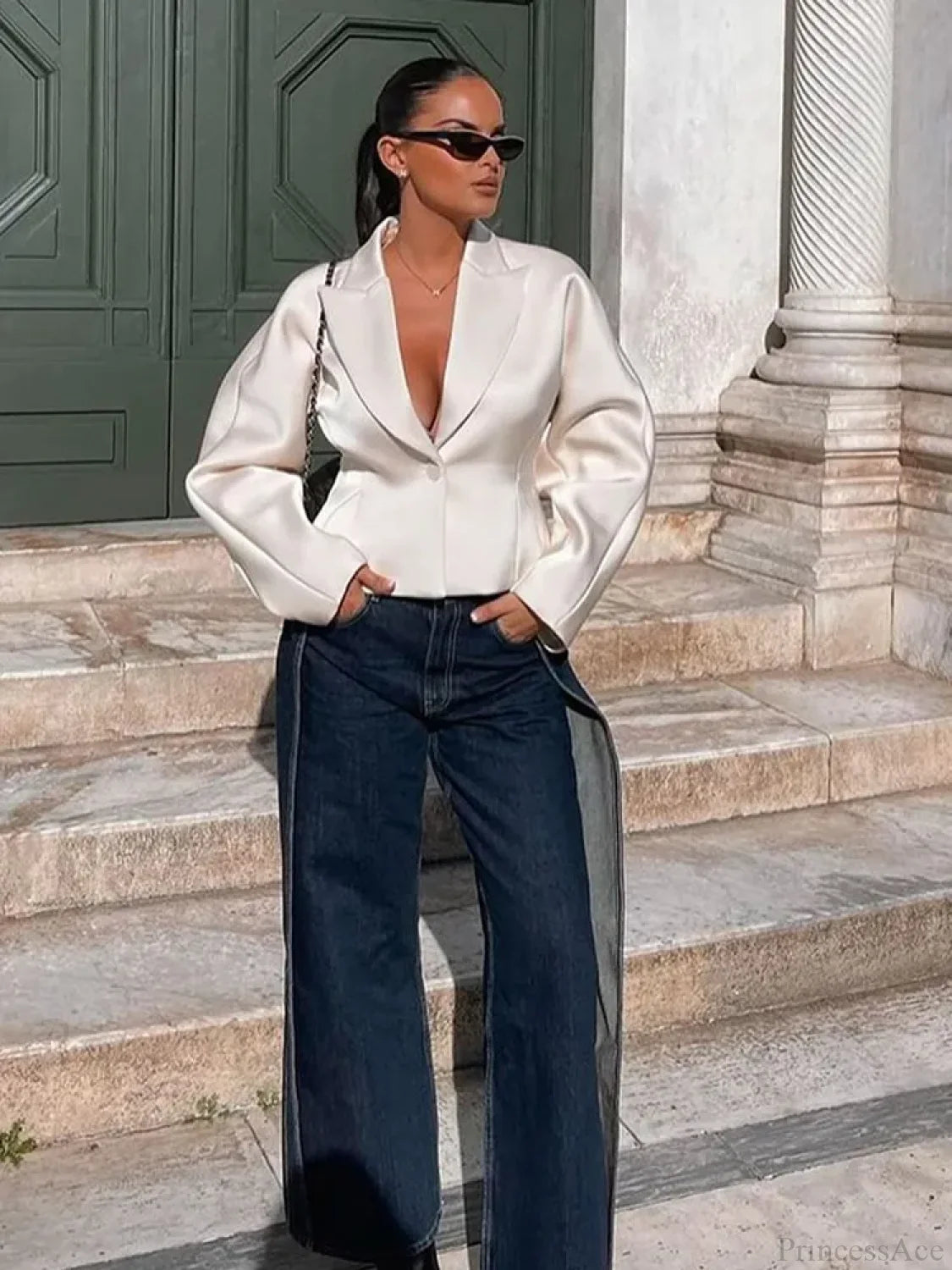 White V-neck Blazer Short Coat