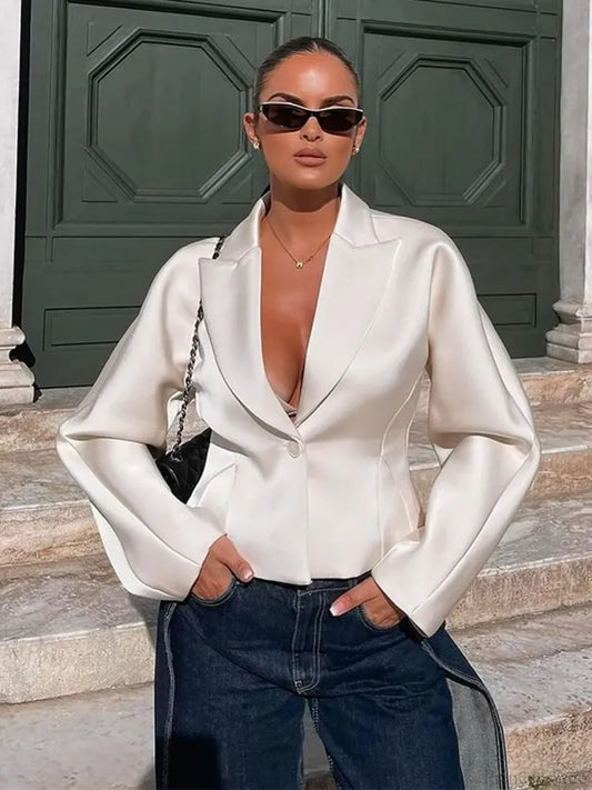 White V-neck Blazer Short Coat White / S