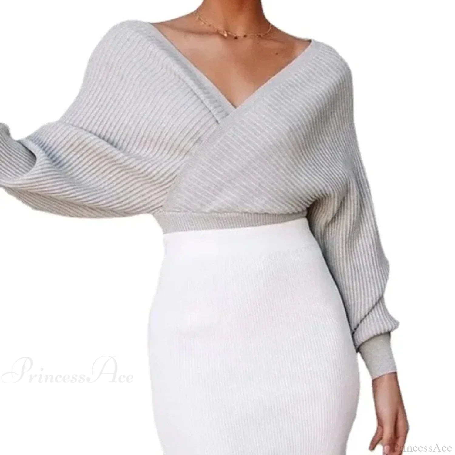 White V-neck Striped Sweater