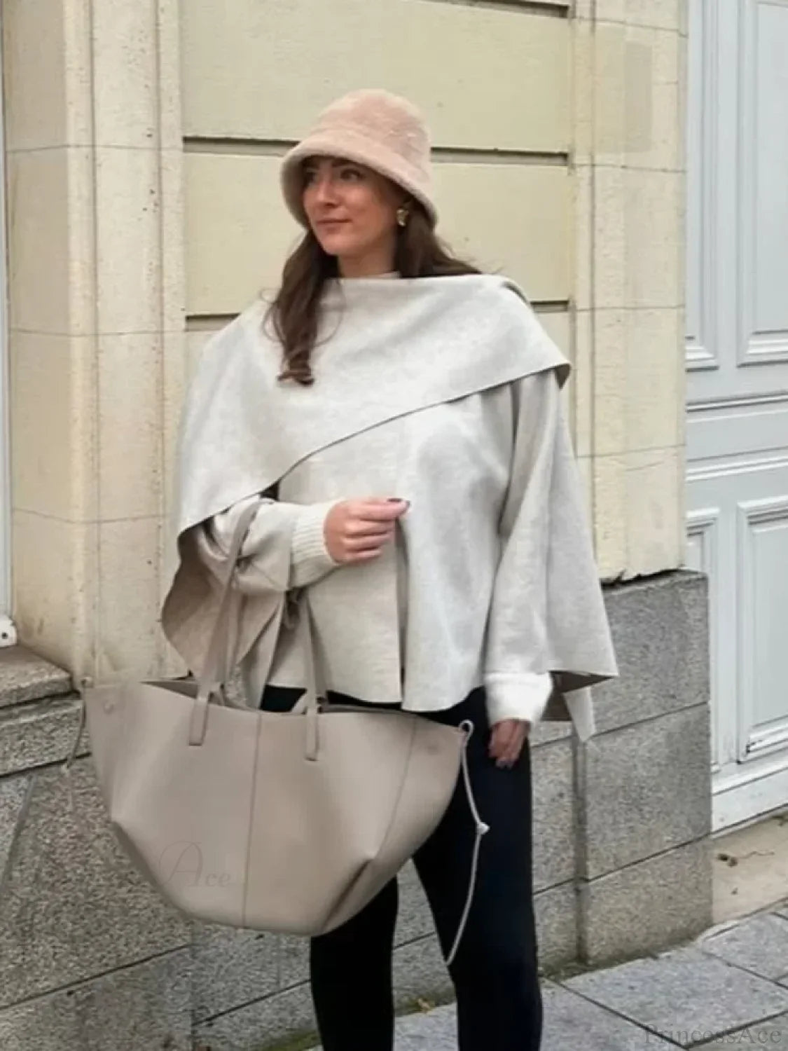 White Woolen Coat with Scarf Collar