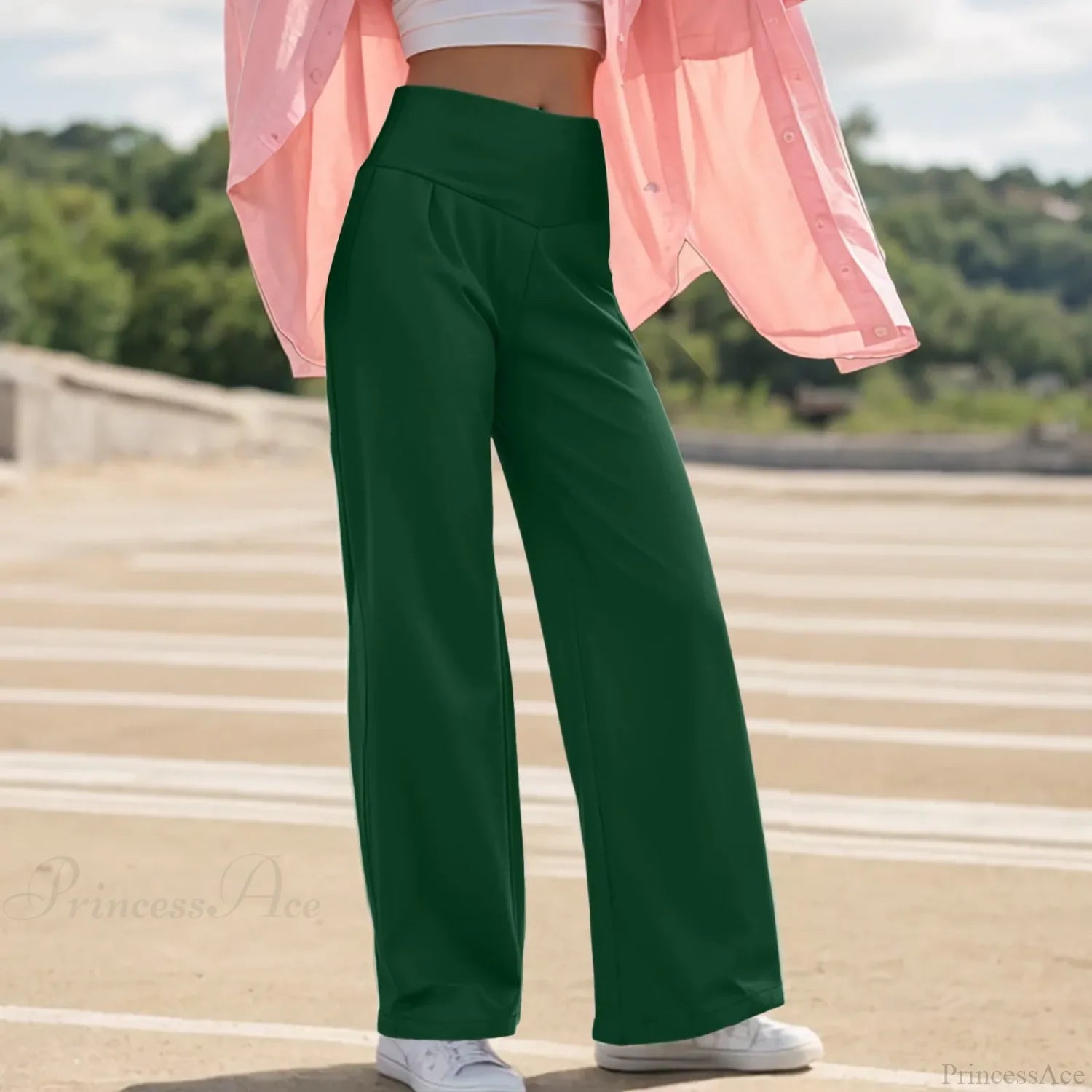 Wide Leg Yoga Pants Dark Green / S