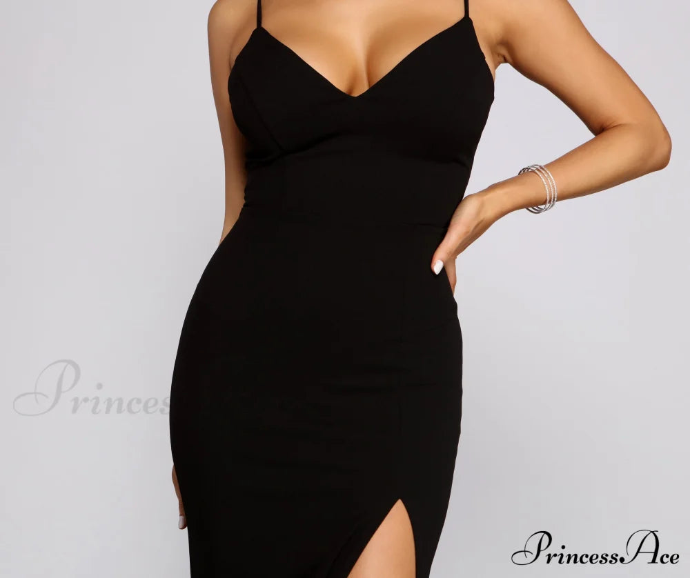 Willow Formal High Slit Graceful Crepe And Lace Dress S.o. Long Dresses