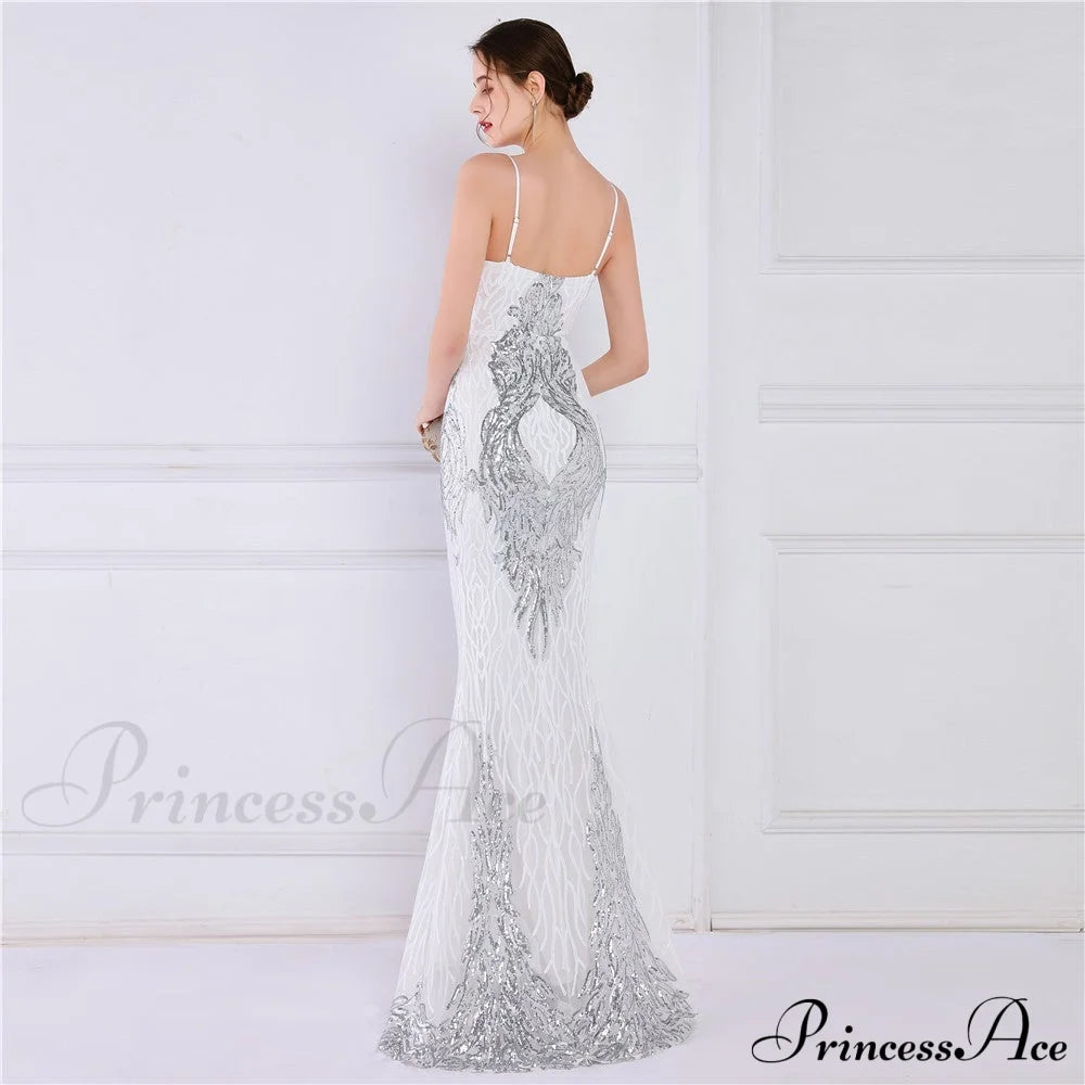 Wings Pattern Sequin Charming Mesh Strappy Gown S.o. Long Dresses