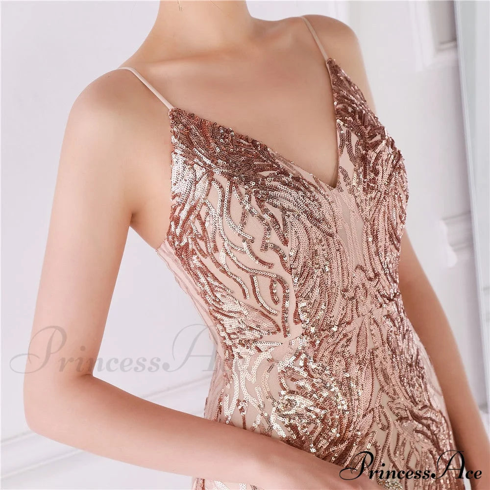 Wings Pattern Sequin Charming Mesh Strappy Gown S.o. Long Dresses