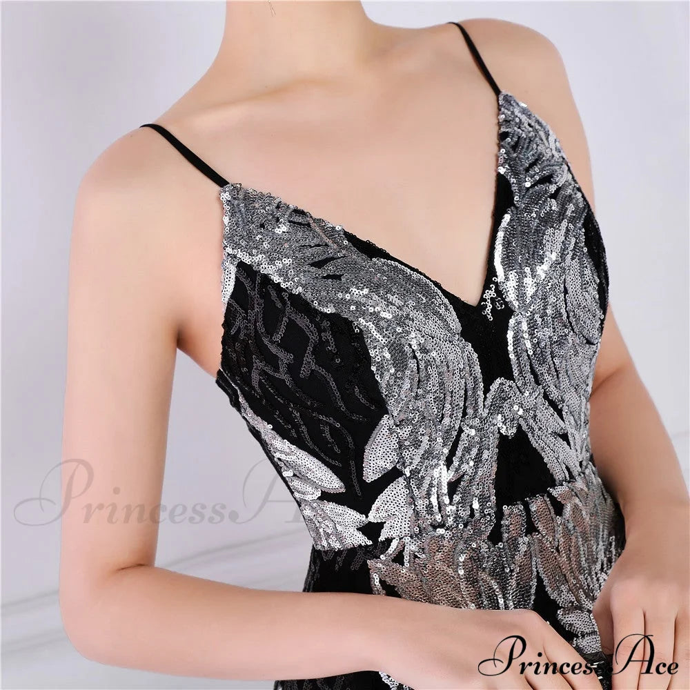 Wings Pattern Sequin Charming Mesh Strappy Gown S.o. Long Dresses