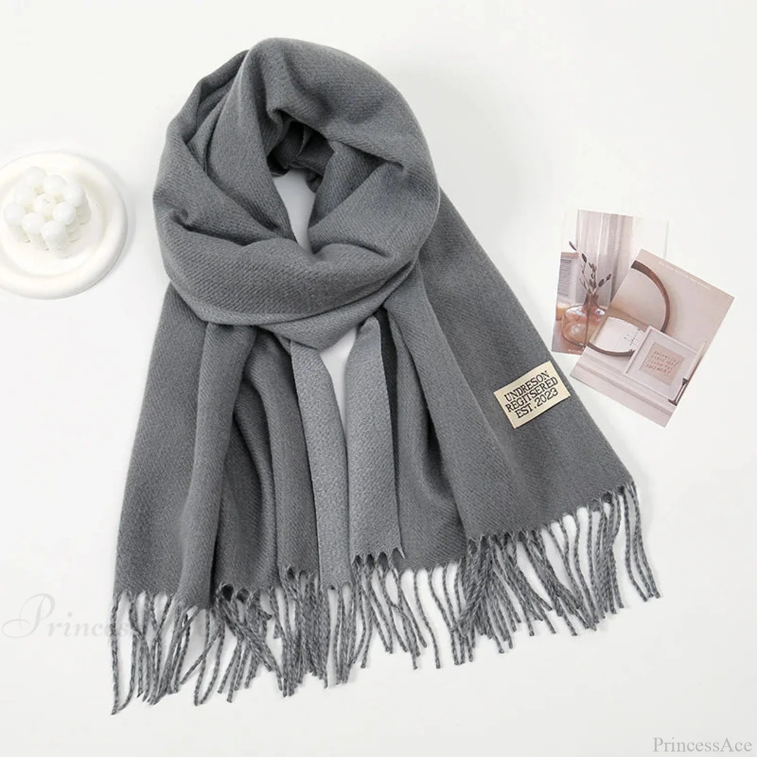 Winter Cashmere Long Warm Hijab Wrap Solid Pashmina Scarf Female Dark Grey Scarfs-L