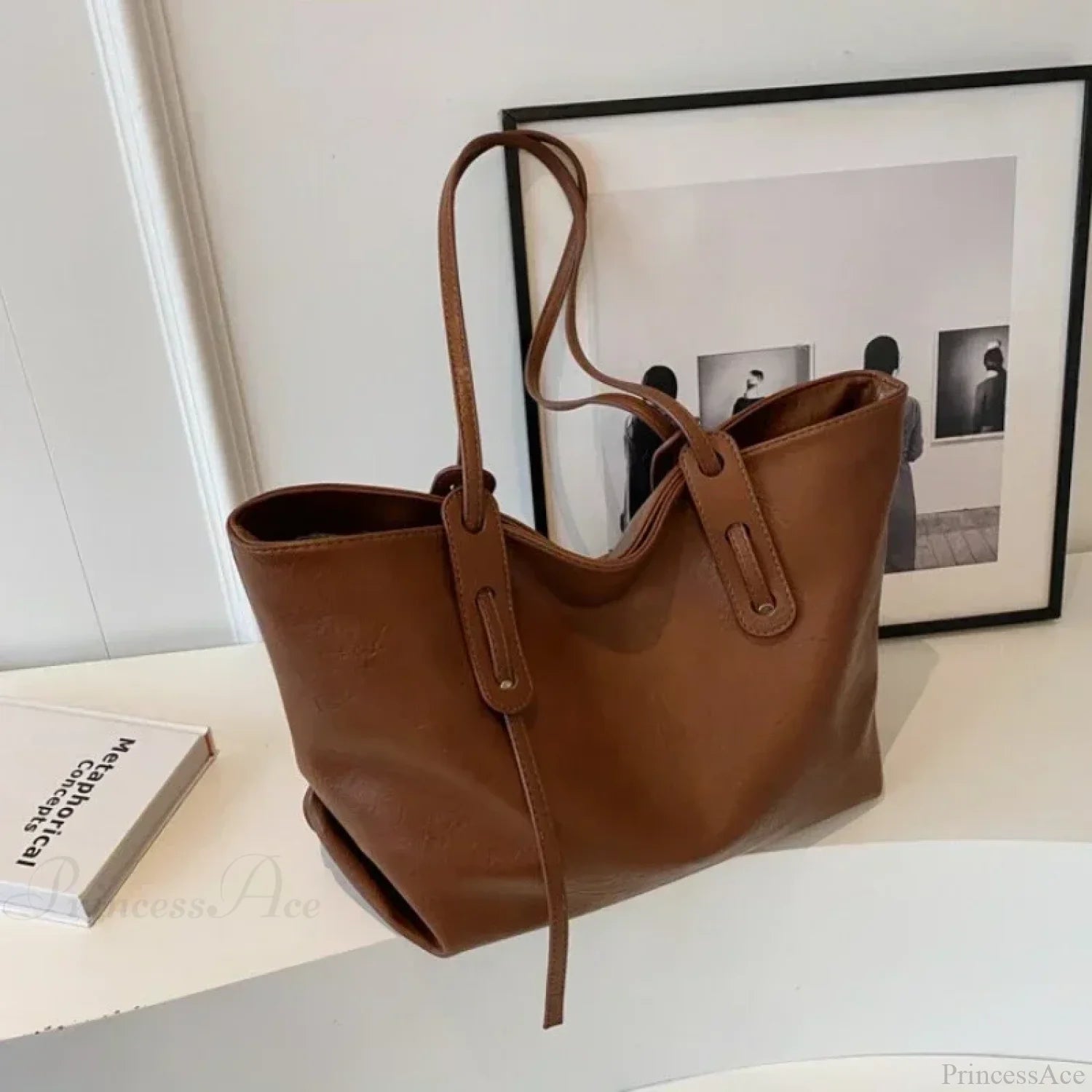 Winter Leather Tote Shoulder Bag for Women Brown shoulder-250126