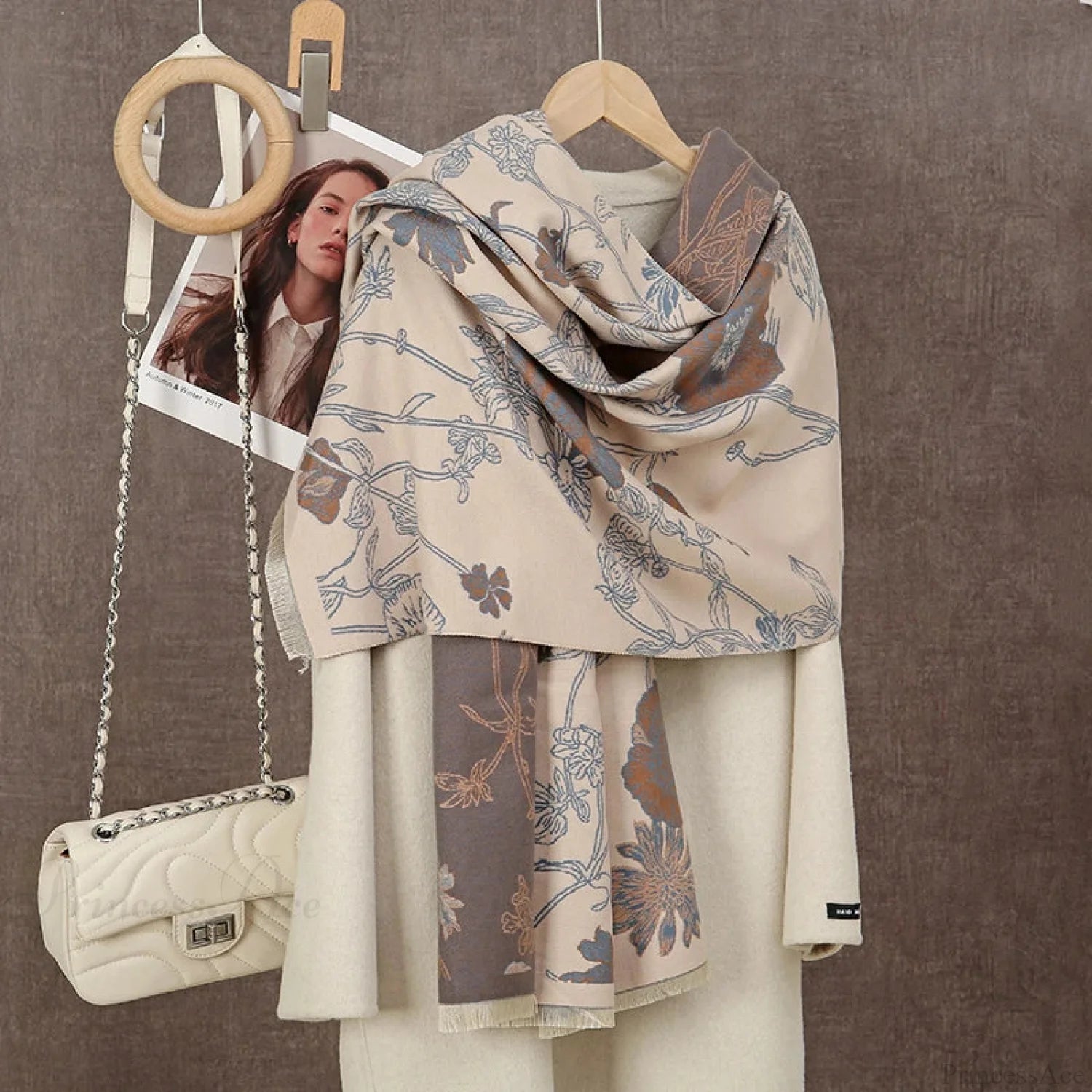 Winter Plaid Cashmere Poncho Tassel Scarf - Luxury Warm Thickened Unisex Lavender Scarfs-L