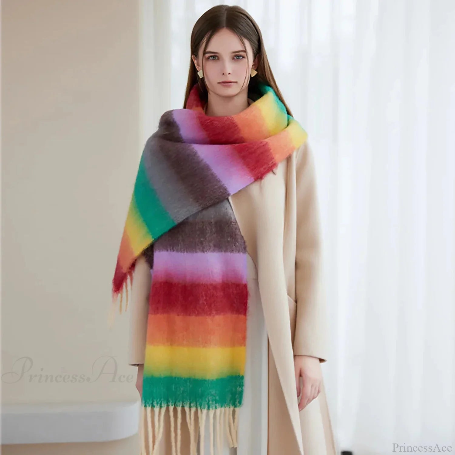 Winter Plaid Cashmere Poncho Tassel Scarf - Luxury Warm Thickened Unisex Scarfs-L