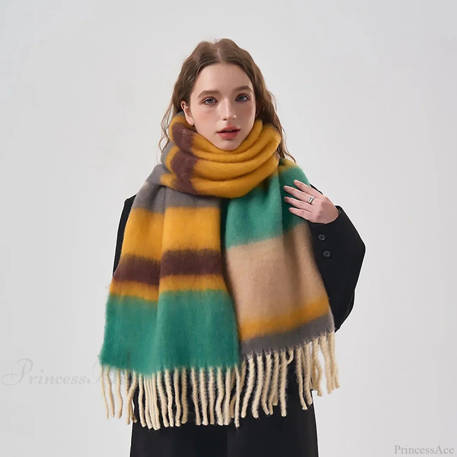 Winter Plaid Cashmere Poncho Tassel Scarf - Luxury Warm Thickened Unisex Scarfs-L