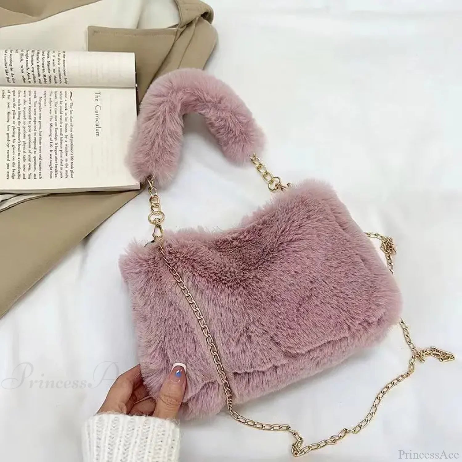 Winter Plush Fluffy Small Square Crossbody Handbag Pink Purple handbag-250126