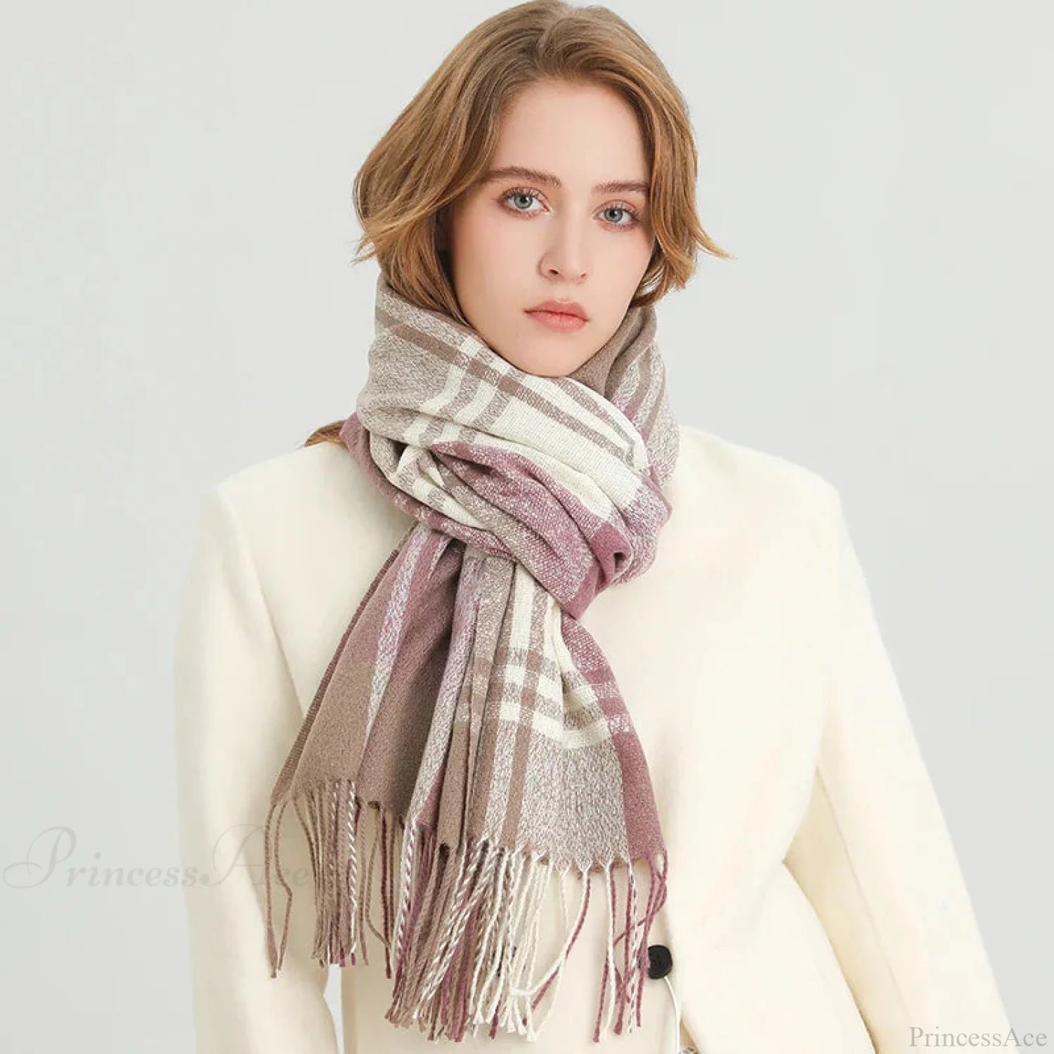 Winter Warm Colorful Cashmere Like Thick Pashmina Tassels Plaid Scarf Scarfs-L