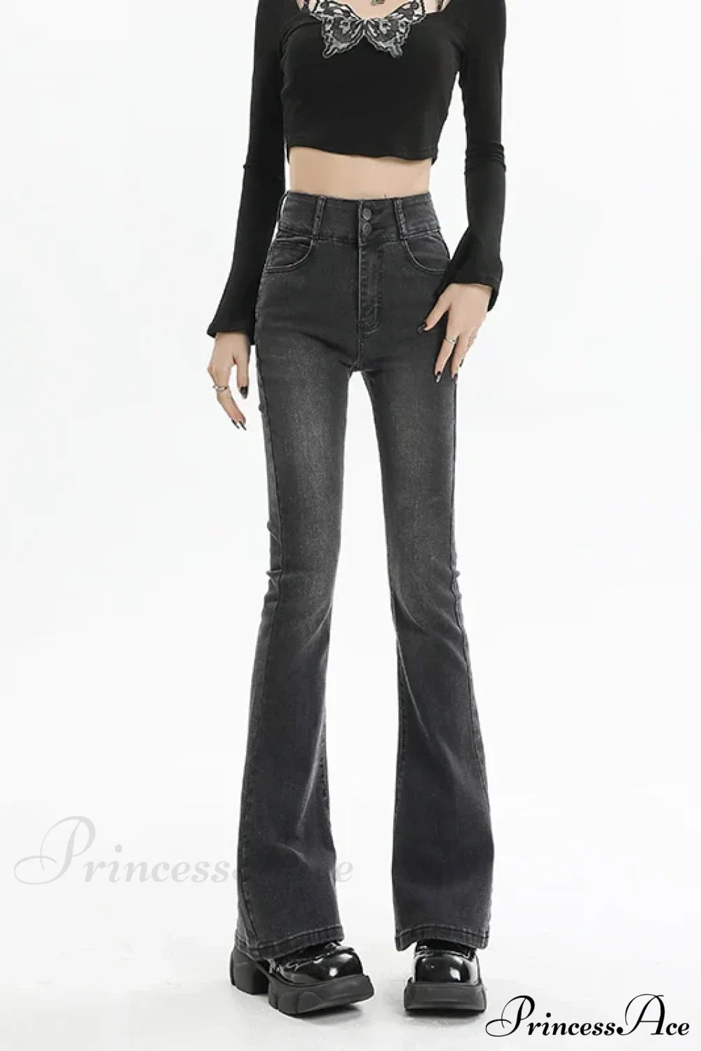 Winter Women’s Plus Velvet Warm Black Flare Vintage High Waist Harajuku Streetwear Wide Leg