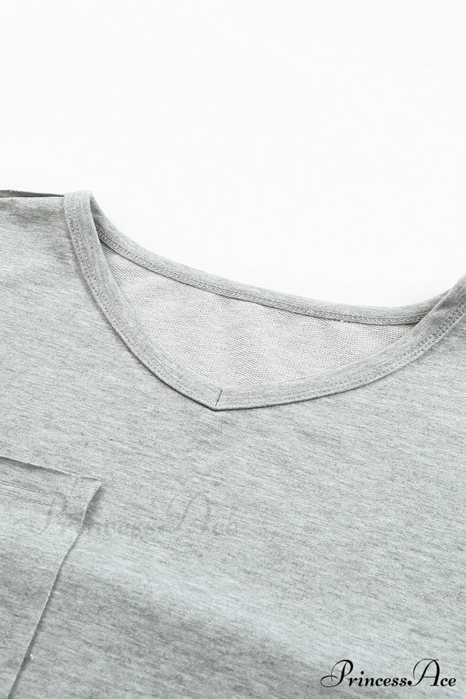 With - Arm Oversized Top Pockets Drop Gray Tops