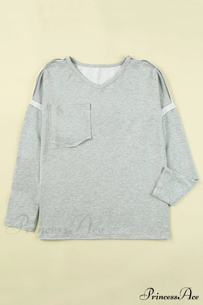 With - Arm Oversized Top Pockets Drop Gray Tops
