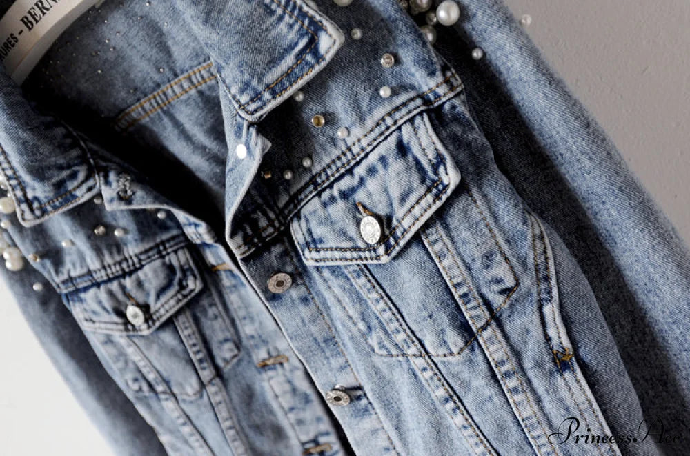 With Detailing New Autumn Women’s Jacket Pearl - Denim Collection