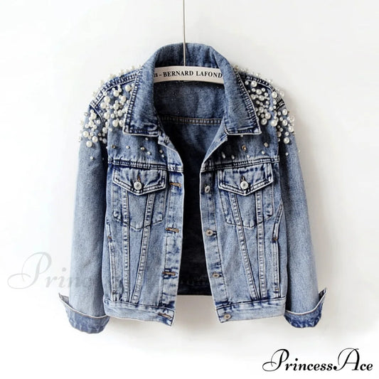 With Detailing New Autumn Women’s Jacket Pearl - Denim Collection
