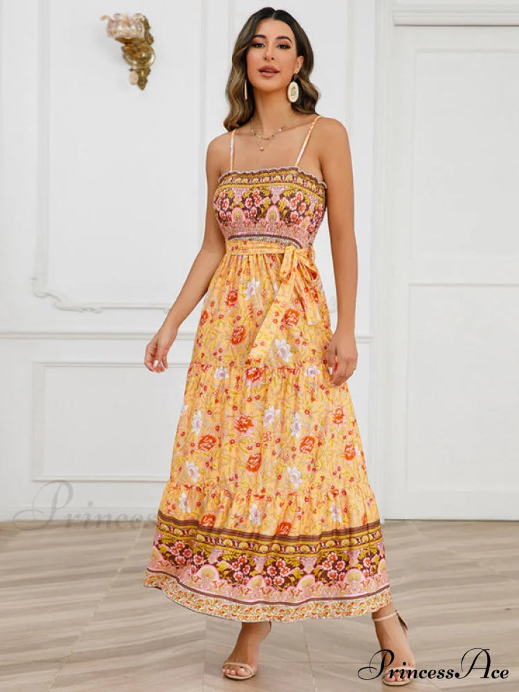 With Gown For Bohemian Women Full-Length Straps Yellow / S