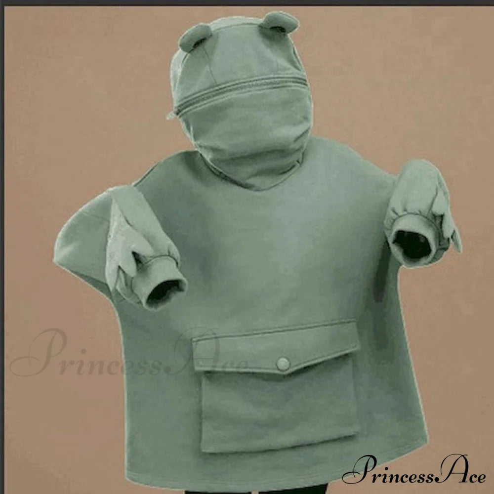 With Hooded Loose Pullover Autumn Letters Design And Harajuku - Frog Sweatshirt Women’s Casual