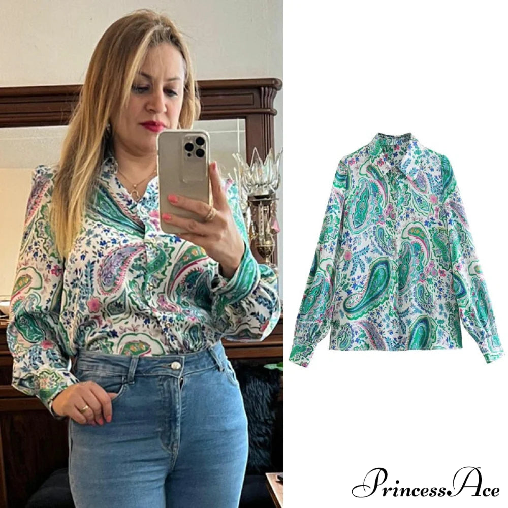 With Satin Blouse Design Arm - Long Women’s Zebra Top Dark Green / Xs