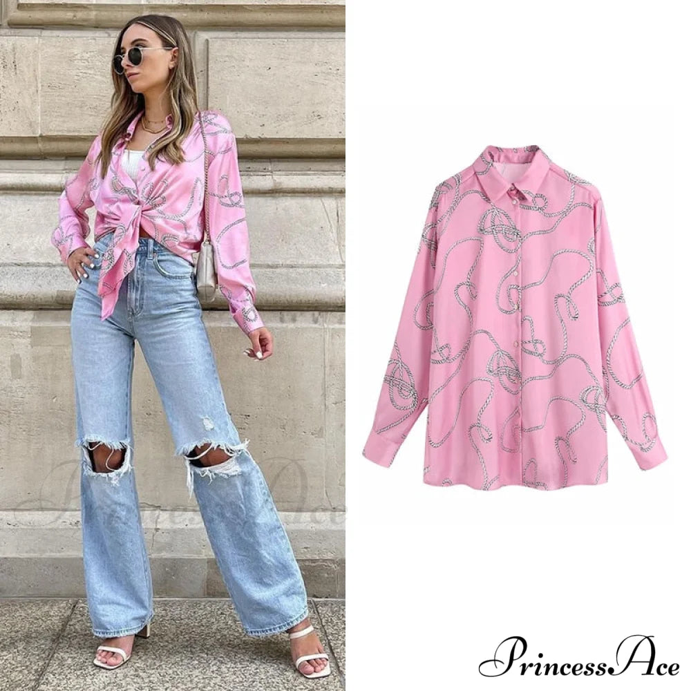 With Satin Blouse Design Arm - Long Women’s Zebra Top Pink-03 / Xs