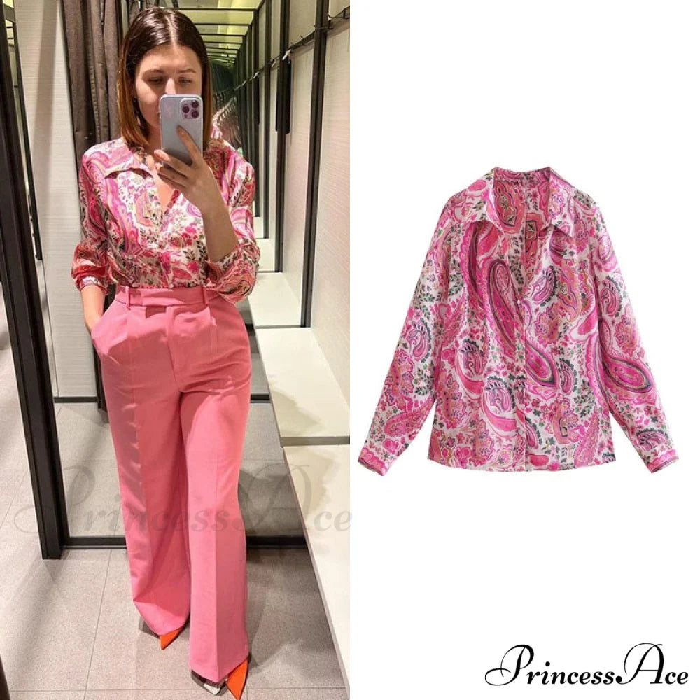 With Satin Blouse Design Arm - Long Women’s Zebra Top Pink / Xs