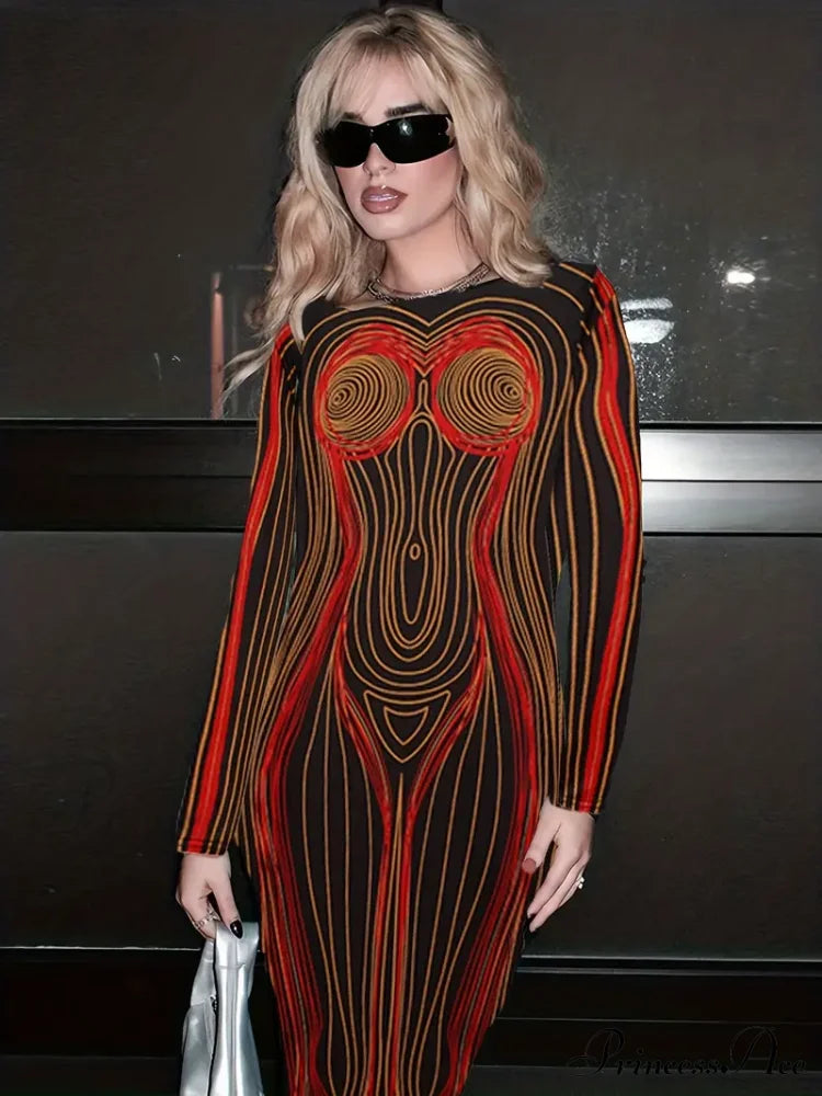 With Striped Long Body Shape Out Design Gown Cut Sleeves S / Yellow Green Bodcyon Party Dress