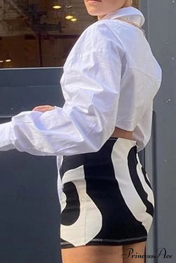 With White Cropped Blouse Irregular Design Blouses