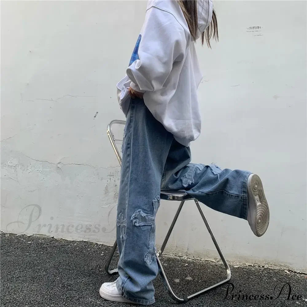 Women Pant Woman High Waist Denim Pants Wide Leg Clothing Blue Vintage Quality Fashion Straight Jean