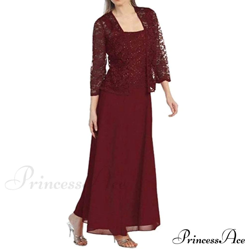 Women Plus Size Long Sleeve Lace Party Dress Solid Color Elegant Maxi Mini Dresses S / Gold 连衣裙