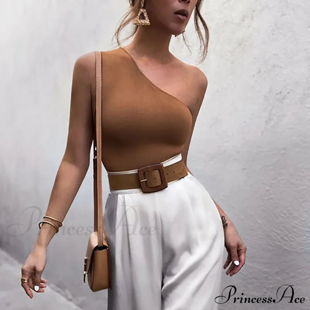 Women Sports Crops Vest Casual Female One Shoulder Summer Outfitss Fitness Elastic Tank Top