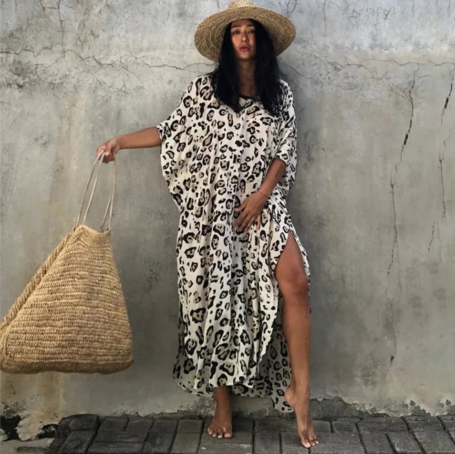 Women Swimsuit Kaftan Tunic Beach Cover Up black1 / One Size