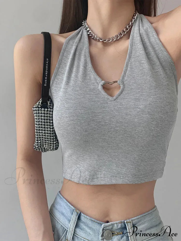 Women V Neck Hollow Out Halter Camis 2024 Summer Fashion Slim Cropped Lace Up Camisole Tank Top