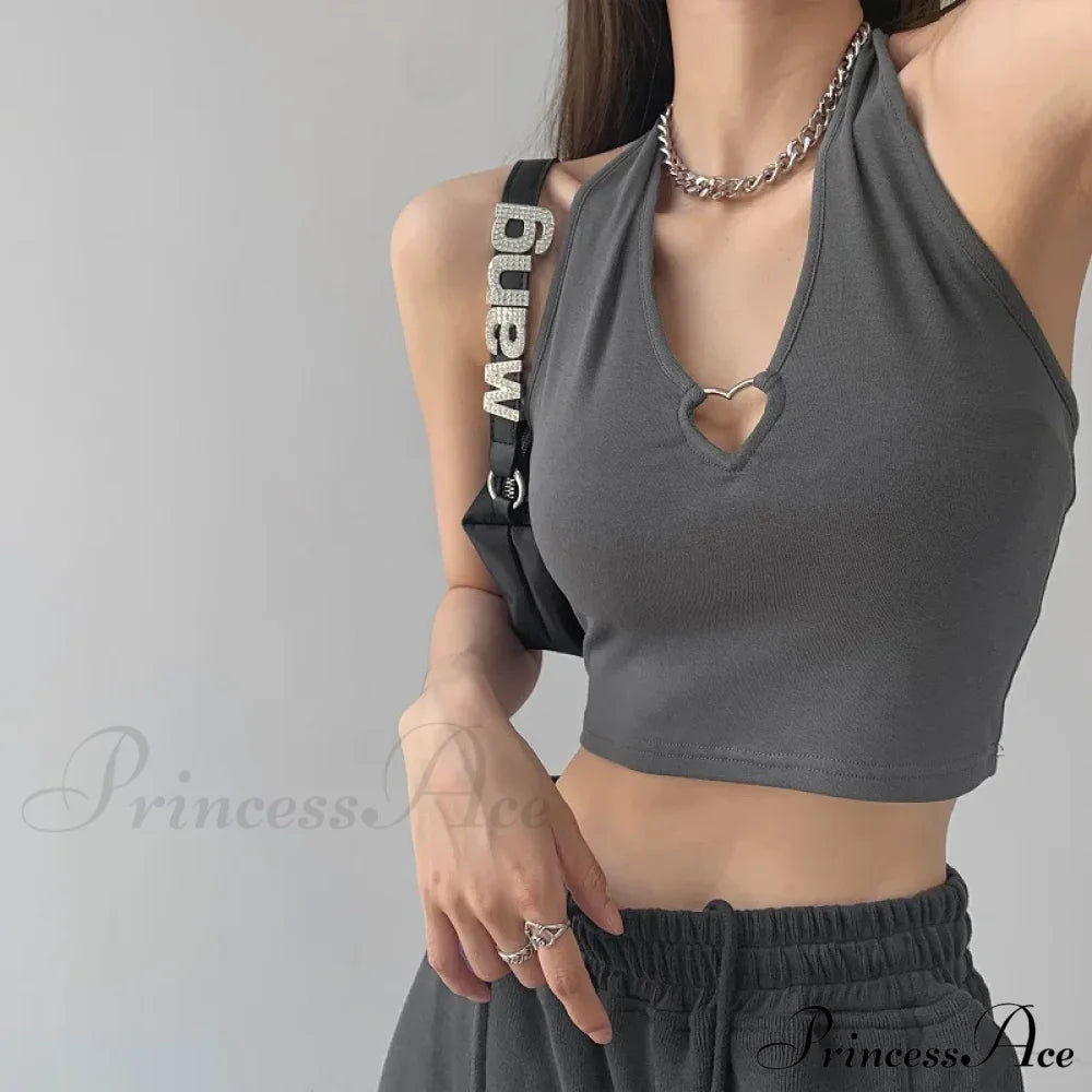 Women V Neck Hollow Out Halter Camis 2024 Summer Fashion Slim Cropped Lace Up Camisole Tank Top