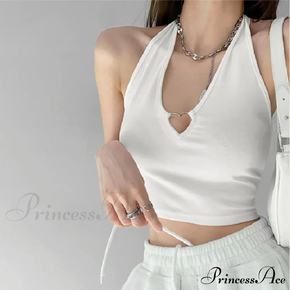 Women V Neck Hollow Out Halter Camis 2024 Summer Fashion Slim Cropped Lace Up Camisole Tank Top
