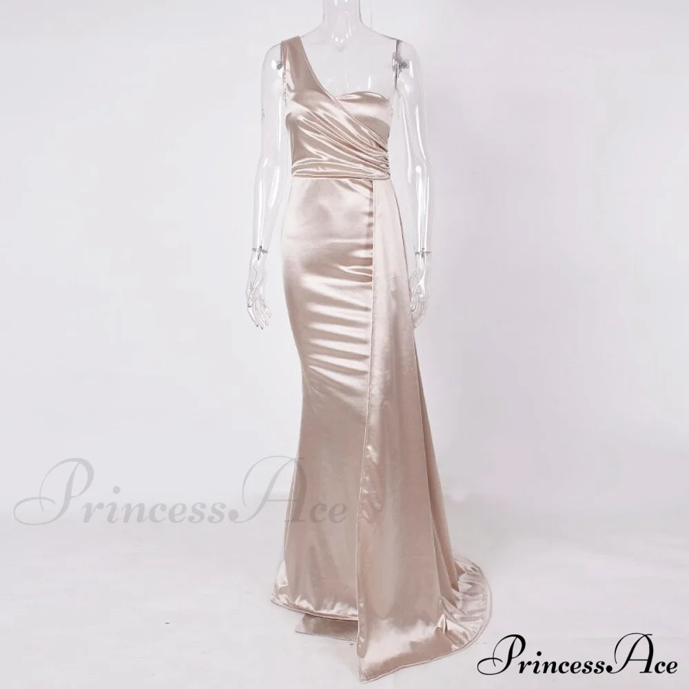 Women’s Blue Evening Green Gown Full-Length Party Royal With Sexy Satin Long Ribbon Draped Dress