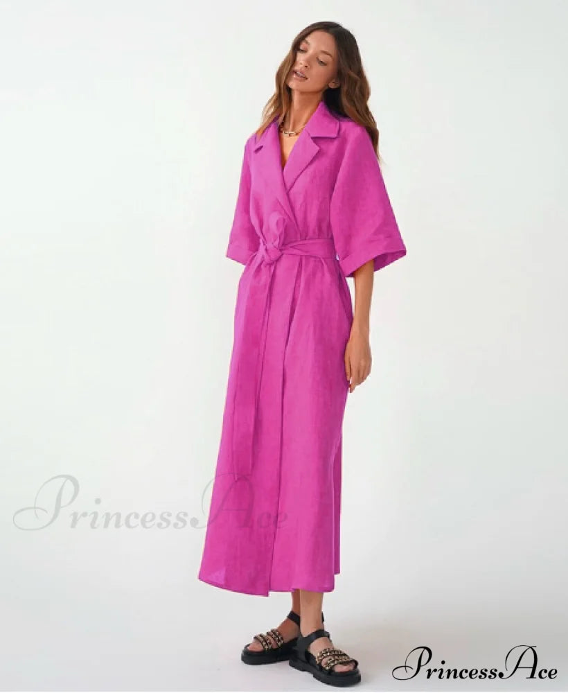 Women’s Casual Loose Half Sleeve Cotton Linen Office Blazers Dress L / Green Dresses