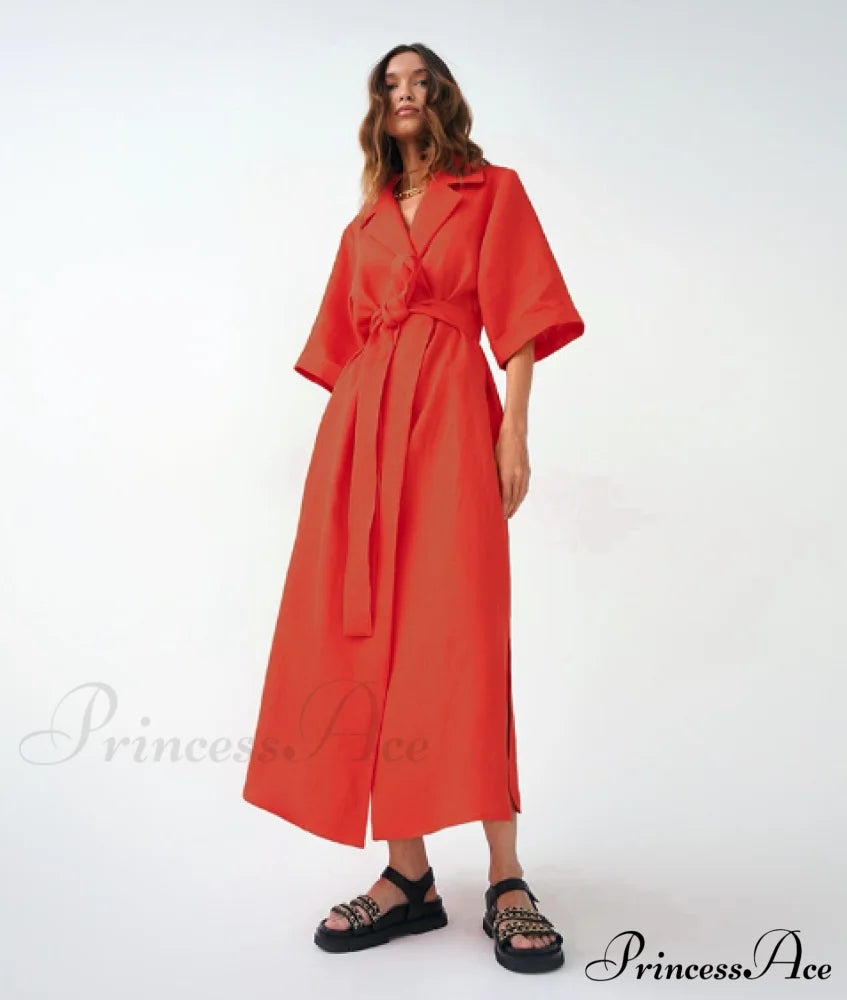 Women’s Casual Loose Half Sleeve Cotton Linen Office Blazers Dress S / Blue Dresses