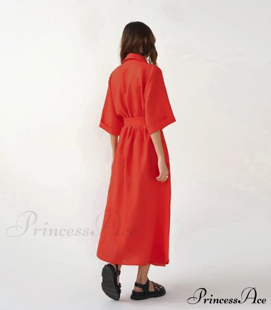 Women’s Casual Loose Half Sleeve Cotton Linen Office Blazers Dress S / Pink Dresses