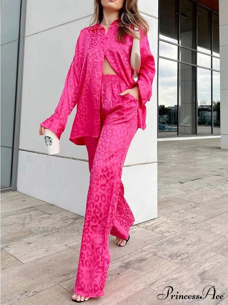 Women’s - Casual Spring Arm Design & In Fit Leopard Daily Long Fashion Red Blouse White Regular