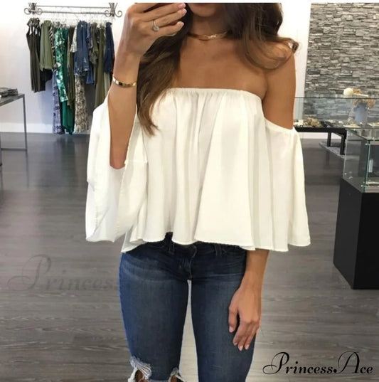 Women’s Chiffon Off Shoulder - Warm-Season Top Coastal Strapless T-Shirt 5Xl