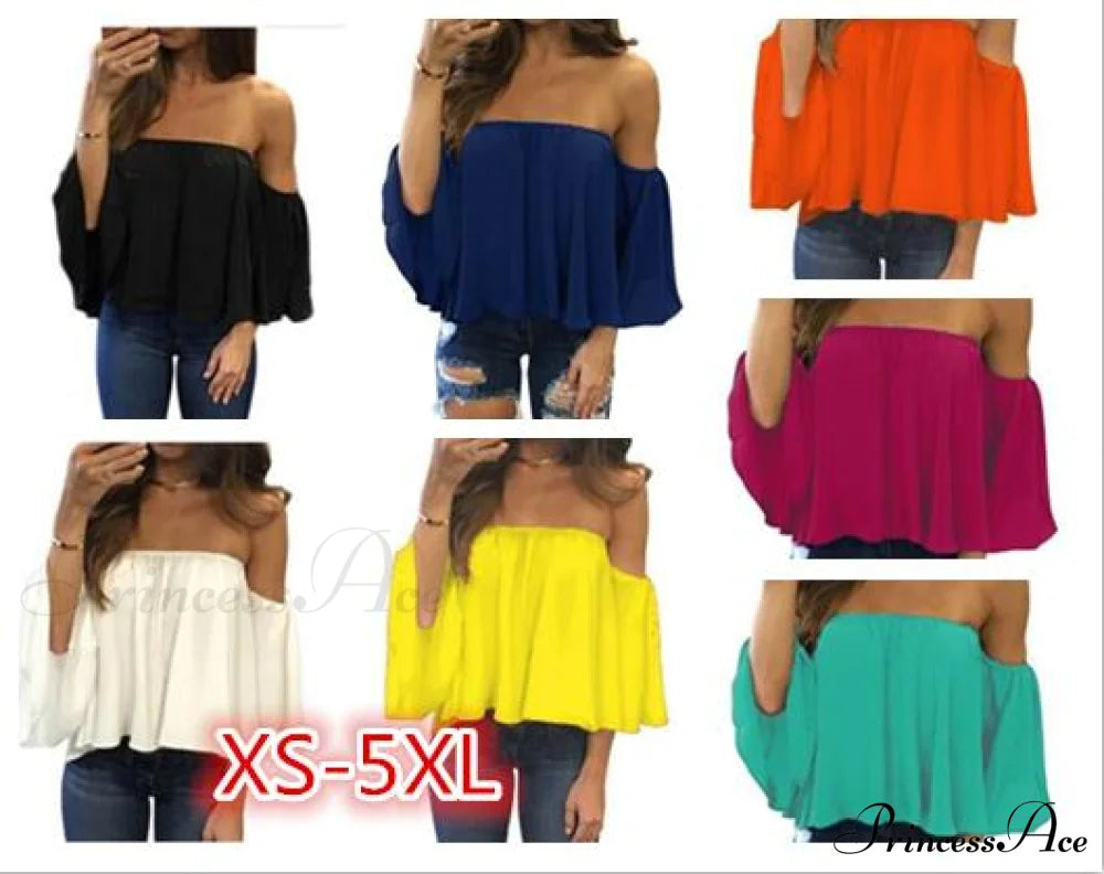 Women’s Chiffon Off Shoulder - Warm-Season Top Coastal Strapless T-Shirt 5Xl