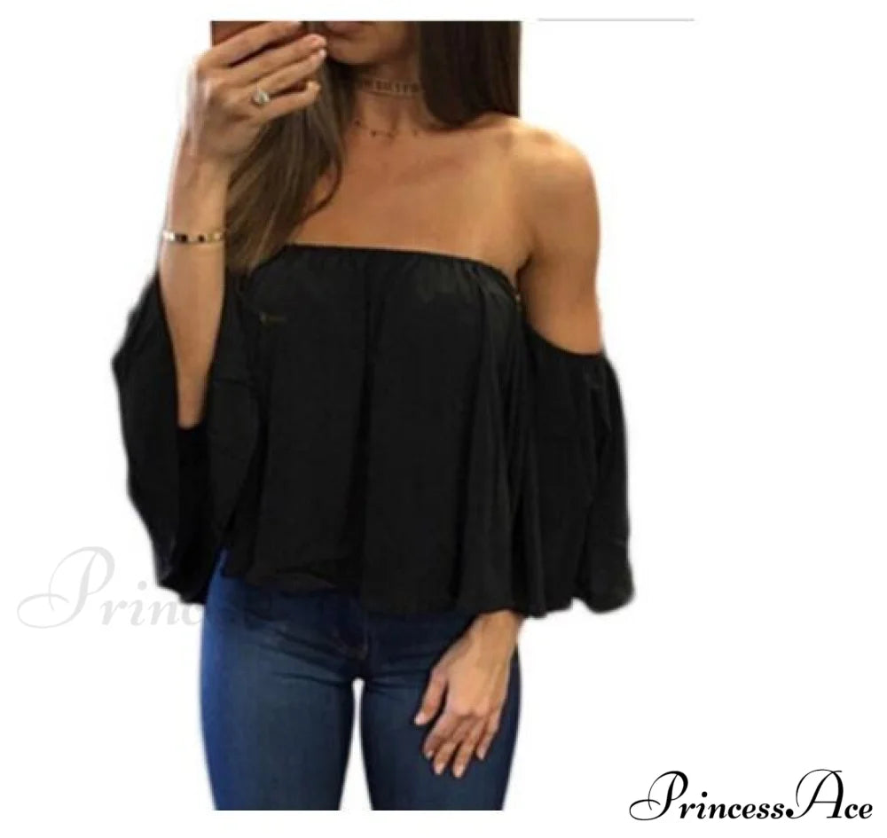 Women’s Chiffon Off Shoulder - Warm-Season Top Coastal Strapless T-Shirt 5Xl Black / Xs