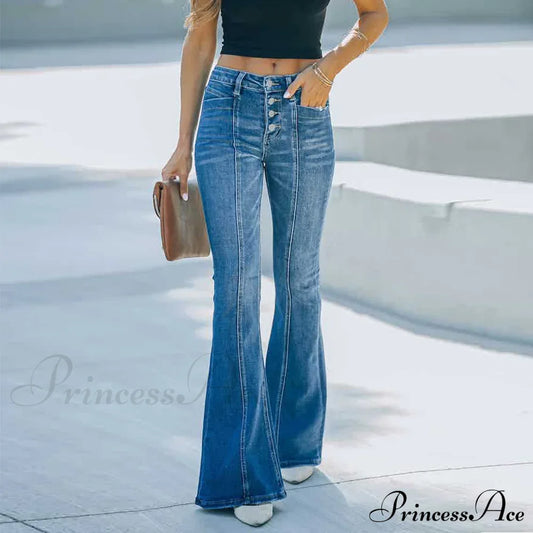 Women’s Flared Patchwork Vintage Fashion Stretch High Waist Casual Slim Streetwear Wide Leg Flare